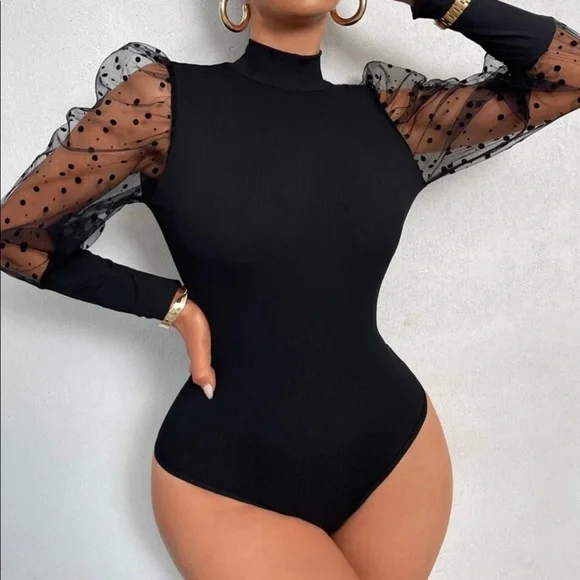 Green mesh dot sleeve bodysuit - Picture 4 of 16